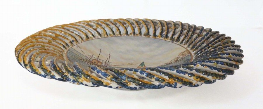 Centrotavola in ceramica italiana, realizzato e dipinto a mano, Ceramiche Liberati