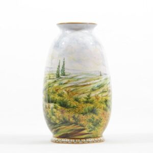 Vaso in ceramica, decorato a mano, paesaggio, Ceramiche Liberati