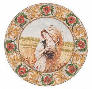 Piatto Mietitrice piemontese, in ceramica maiolica, Ceramiche Liberati