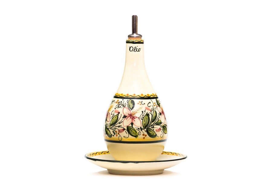 Oliera con piattino in ceramica orchidea - Liberati