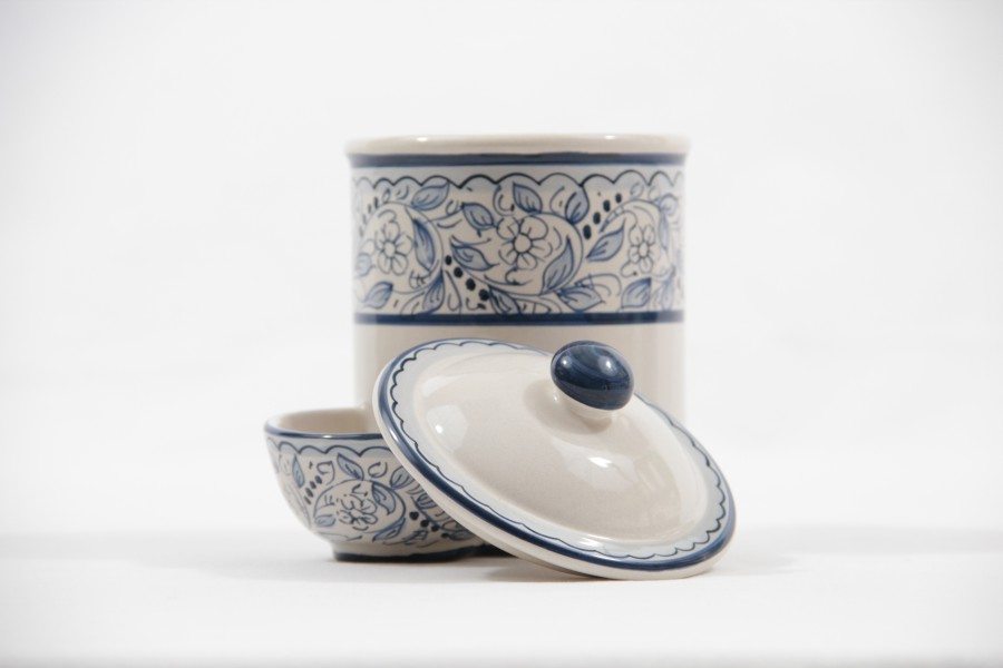 Barattolo per sale con vaschetta incorporata in ceramica, Ceramiche Liberati