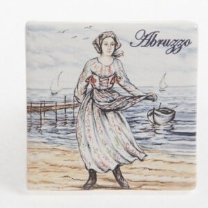 Magnete quadrato donna in costume abruzzese 5x5, Ceramiche Liberati