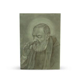 Mattonella in ceramica Padre Pio da Pietrelcina, dipinto a mano bicolore, Ceramiche Liberati