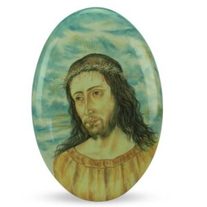 Ovale in ceramica Cristo in corona di spine, dipinto a mano, Ceramiche Liberati