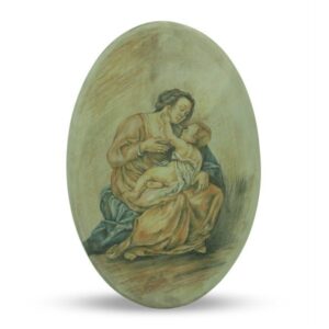 Ovale in ceramica, Madonna con bambino dipinto a mano a colori, Ceramiche Liberati