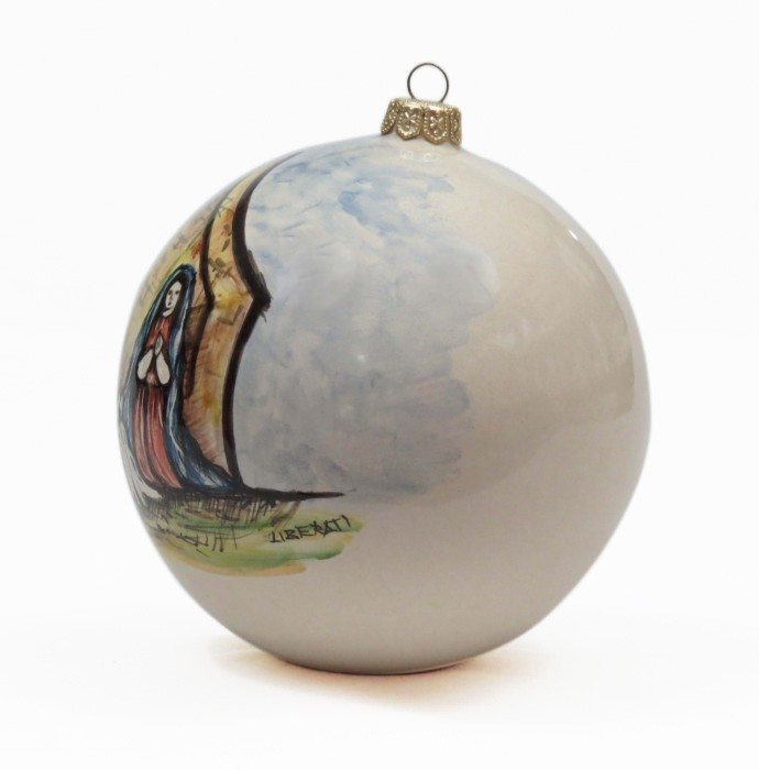 Pallina di Natale in ceramica, dipinto a mano Sacra Famiglia, Ceramiche Liberati