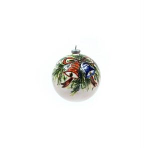 Ceramic Christmas ball, blue and red bells, hand-decorated, Ceramiche Liberati