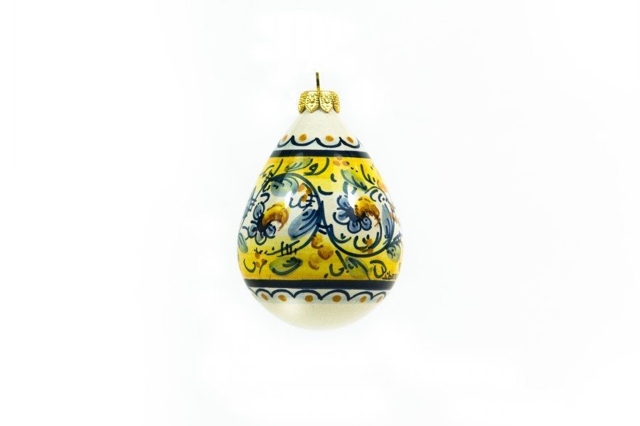 Pallina per natale in ceramica, a forma di Goccia, decorato a mano, Ceramiche Liberati