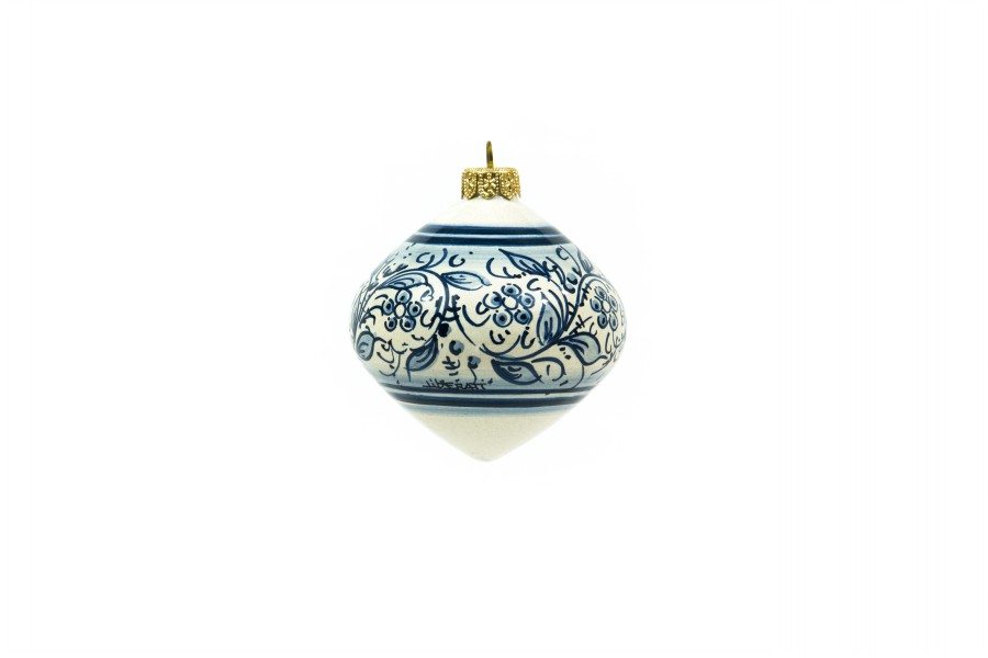 Pallina di Natale in ceramica a forma di Trottola, decoro blu, Ceramiche Liberati