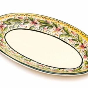 Piatto da portata ovale in ceramica artigianale, decoro Orchidea, Ceramiche Liberati