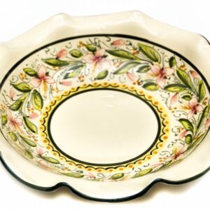 Artisanal ceramic bowl with scalloped edge with Orchidea decoration, Ceramiche Liberati