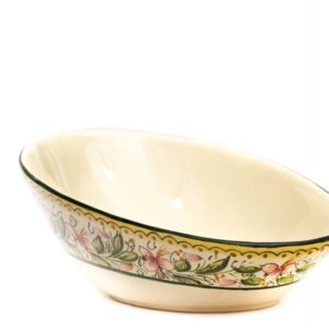 Artisanal ceramic oval oblique serving plate, Orchidea decoraton, Ceramiche Liberati