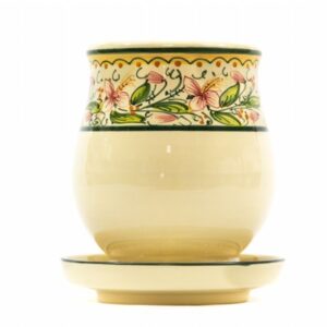 Scolaposate in ceramica artigianale con piattino, decoro Orchidea, Ceramiche Liberati