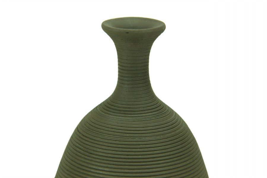 Bottiglia decorativa in argilla nera con collo allungato, Ceramiche Liberati