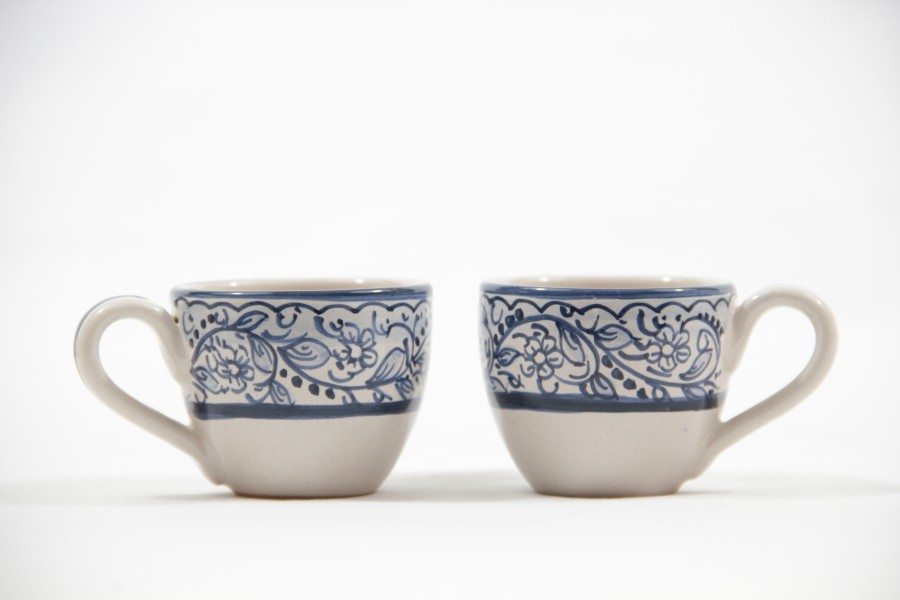 Ceramic coffee set for two with sugar jar and tray, Teate decoration, Ceramiche Liberati