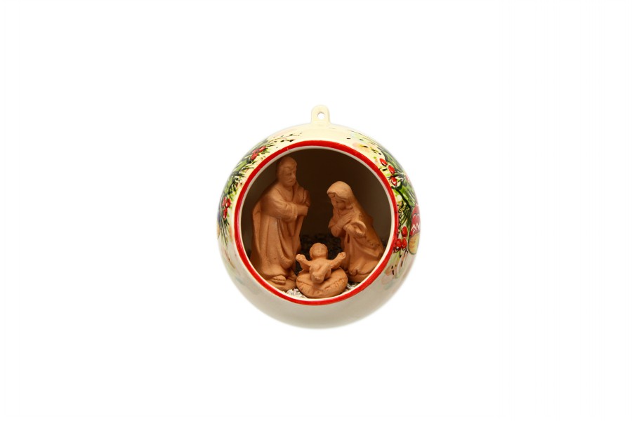 Sfera ceramica con Presepe in terracotta decoro campanelle natalizie, Ceramiche Liberati