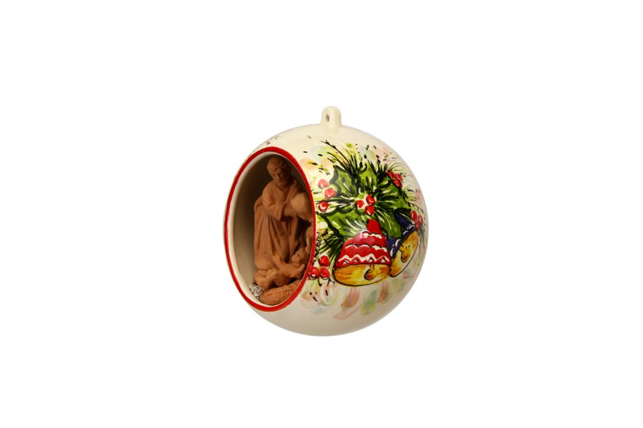 Sfera ceramica con Presepe in terracotta decoro campanelle natalizie, Ceramiche Liberati