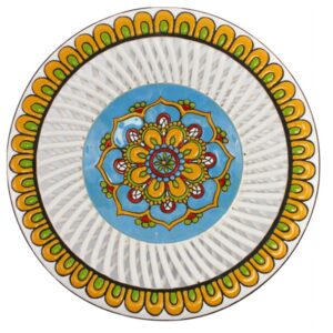 Centrotavola in ceramica cuerda seca con bordo intrecciato, Ceramiche Liberati