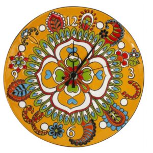 Orologio da parete in ceramica cuerda seca decoro floreale, Ceramiche Liberati