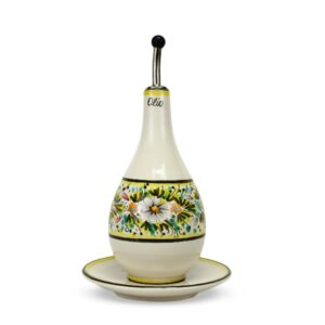 Oliera con piattino in ceramica decoro orchidea di Ceramiche Liberati, italia