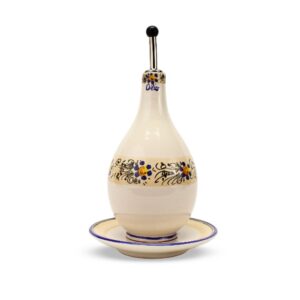 Oliera in ceramica con piattino abbinato, realizzata e decorata a mano
