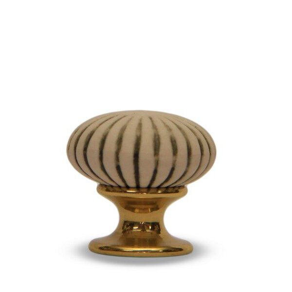 Pomello in ceramica modello Astra anticato con base in ottone