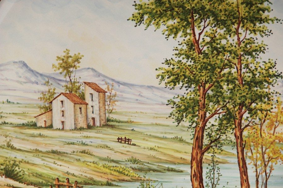 08CTI Piatto da muro con decoro Paesaggio tradizionale italia dettaglio Ceramiche Liberati