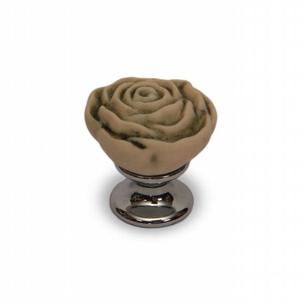 Pomello in ceramica modello Rosa anticato con base in cromo