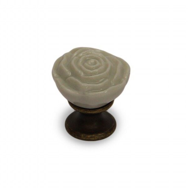 Pomello in ceramica modello Rosa color bianco base in bronzo