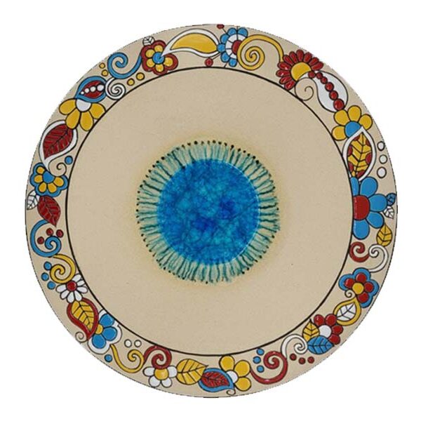 Centrotavola in semirefrattario bianco con cuerda seca e cristalli a grosso spessore