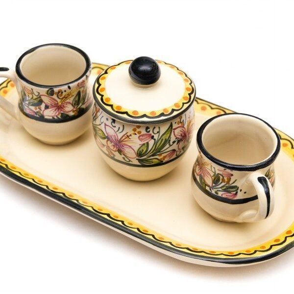 Servizio caffè in ceramica per due decoro Orchidea