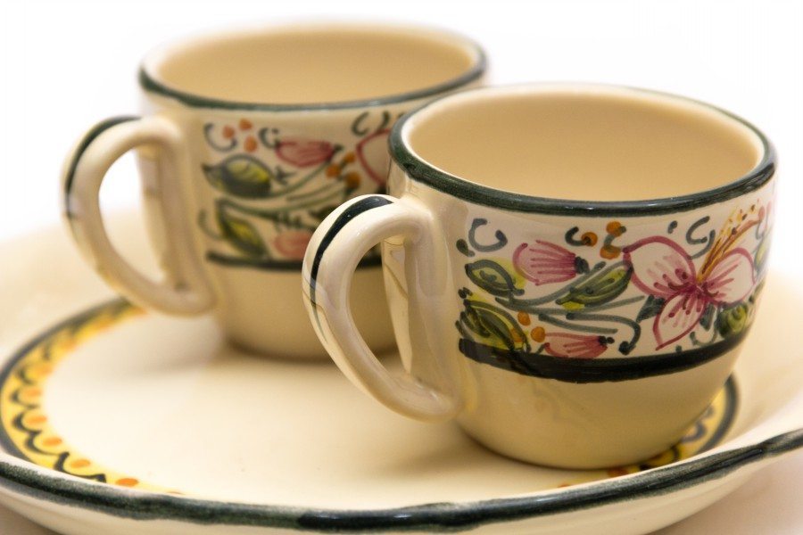 129MIT Servizio tete a tete in ceramica con vassoio Orchidea Ceramiche Liberati