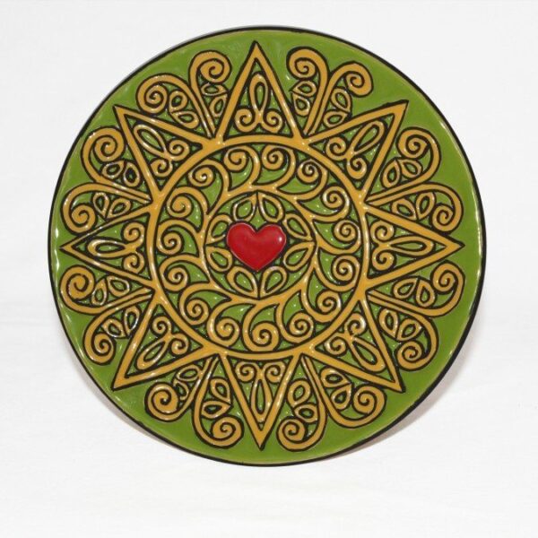 Piatto Presentosa da muro, D20 verde e giallo