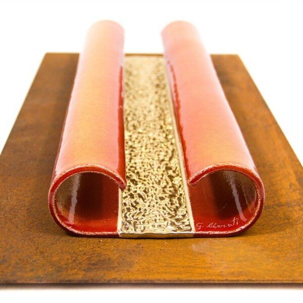 Pannello artistico in ceramica maiolica con oro