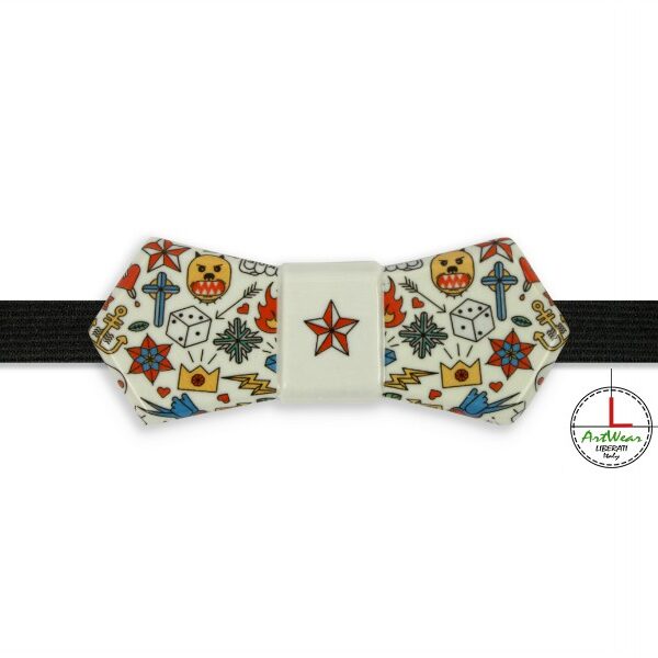 Papillon in ceramica modello Evo decoro Old School bianco ghiaccio