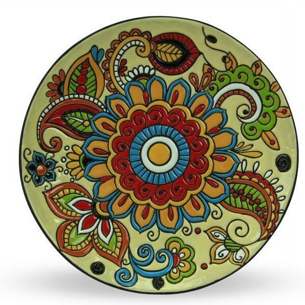Piatto in ceramica cuerda seca fiori colorati