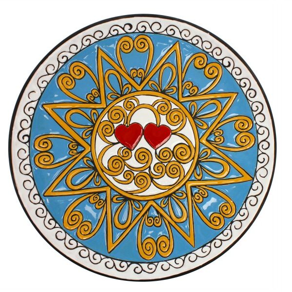 Piatto decorativo in ceramica Presentosa con due cuori rossi