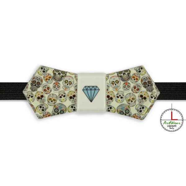 Papillon in ceramica mod. Evo decoro Teschi Messicani bianco ghiaccio