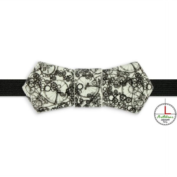 Papillon in ceramica modello Evo decoro Bicycle, bianco e nero