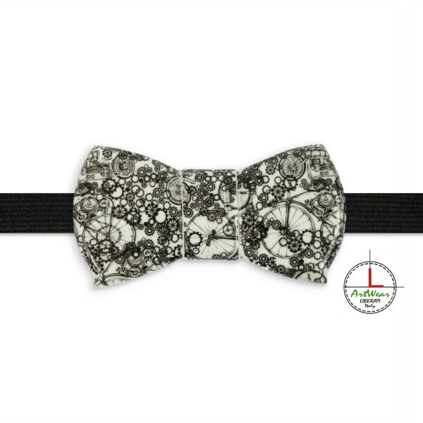 Papillon in ceramica modello Rimantico decoro Bicycle, bianco e nero