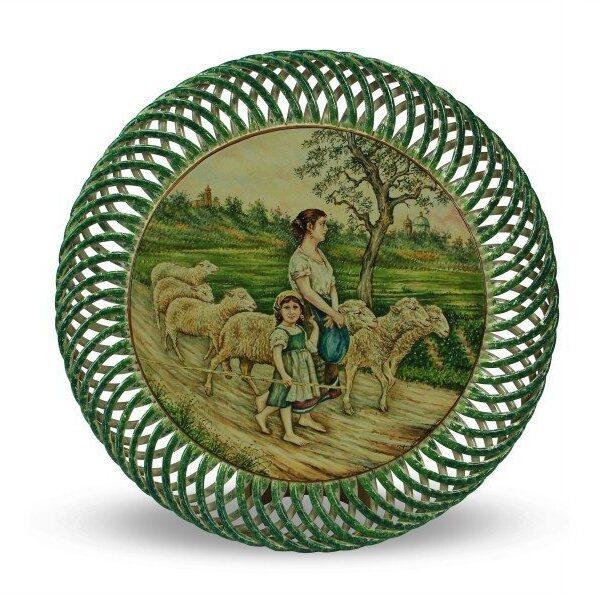 Piatto da muro La Pastorella con gregge di Michetti