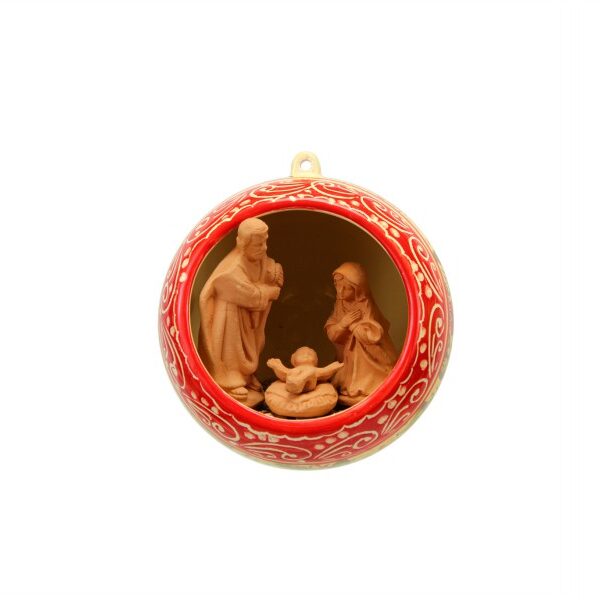 Sfera in ceramica con Presepe natività incorporato, fascia rossa-arancio-verde