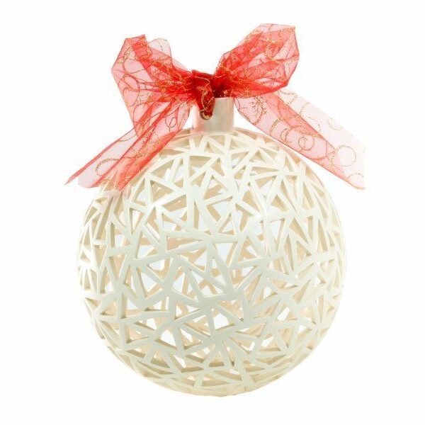Sfera di Natale in ceramica traforo a triangoli, colore bianco