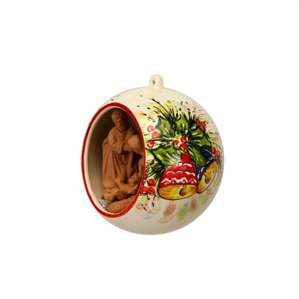 Sfera ceramica con Presepe natività incorporato, campanelle natalizie