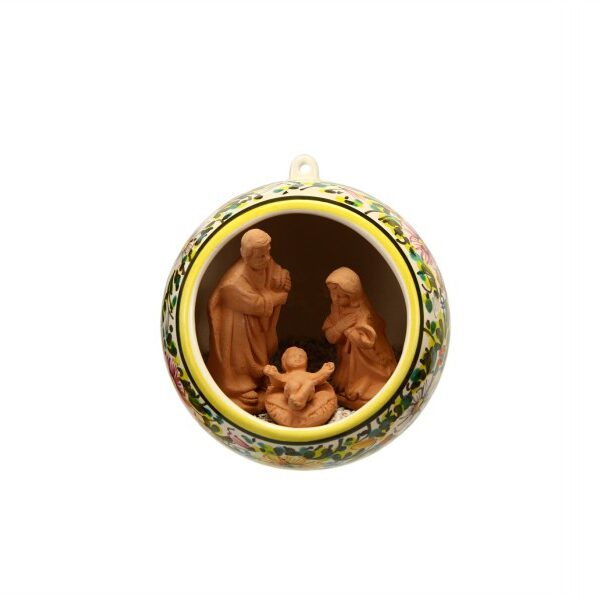 Sfera in ceramica con Presepe natività incorporato, fascia di margherite