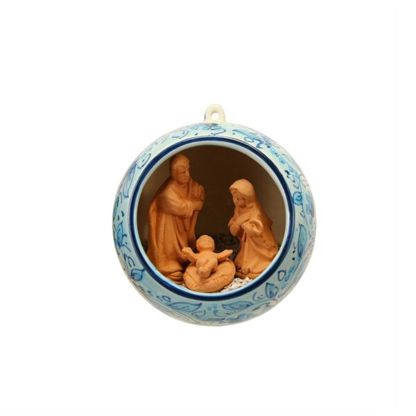 Sfera in ceramica con Presepe natività incorporato, fascia blu