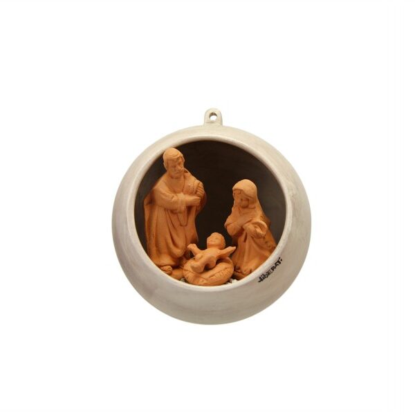 Sfera di Natale con Presepe incorporato in ceramica, effetto patina