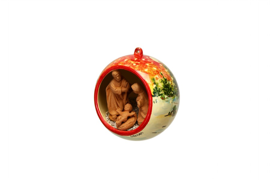 57NAT Sfera con Presepe in ceramica a vista decoro paesaggio a colori dipinto a mano Ceramiche Liberati
