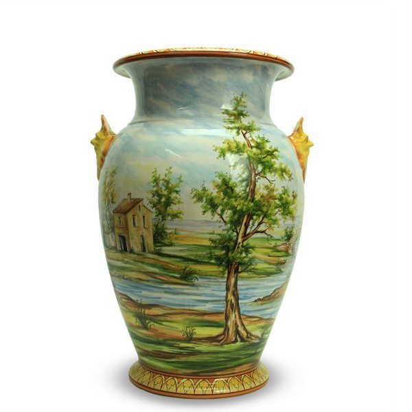 Portaombrelli in ceramica artigianale Paesaggio e mascheroni