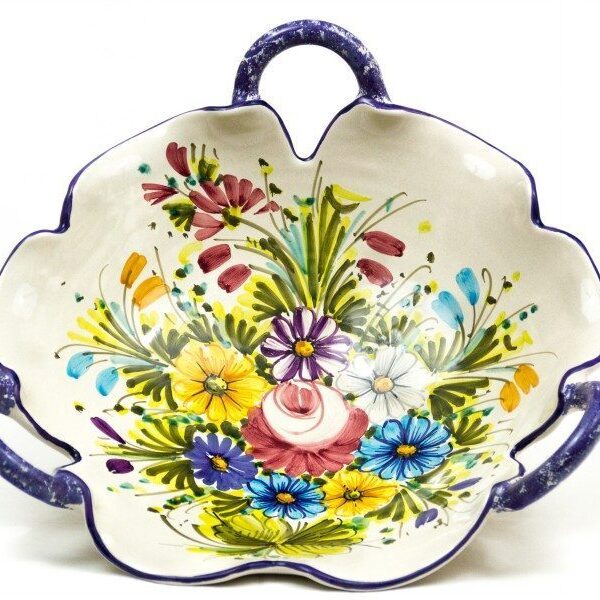 Fruttiera in ceramica con manici decoro Fioraccio